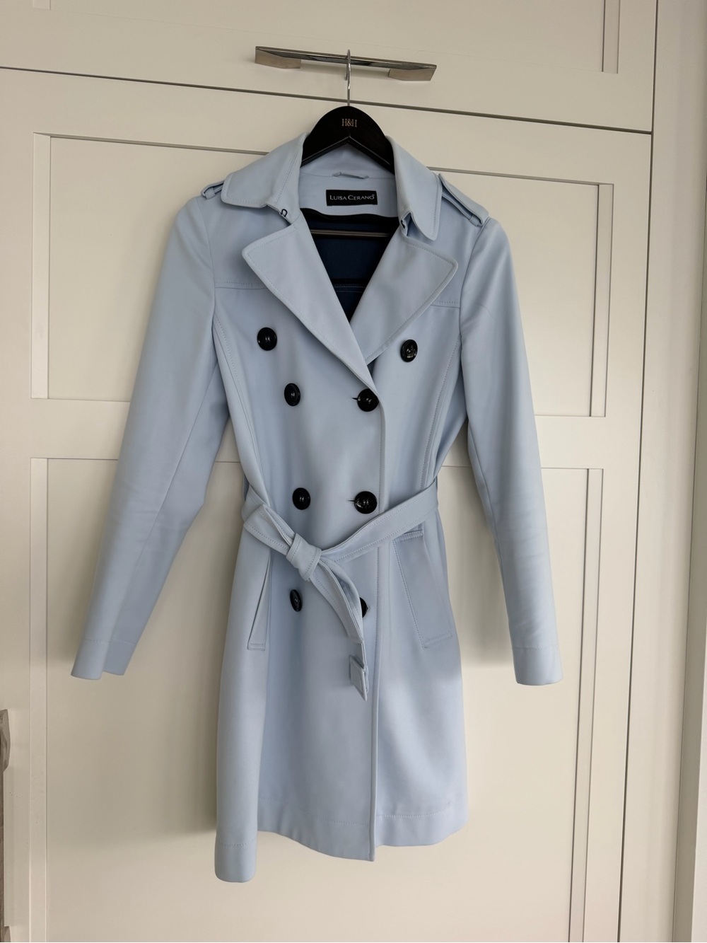 Luisa Cerano Light Blue Double-Breasted Trench Coat